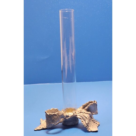 Vintage Metzke Pewter Bow Bud Vase  5" Single Bud Vase Pewter and Glass - Picture 1 of 4
